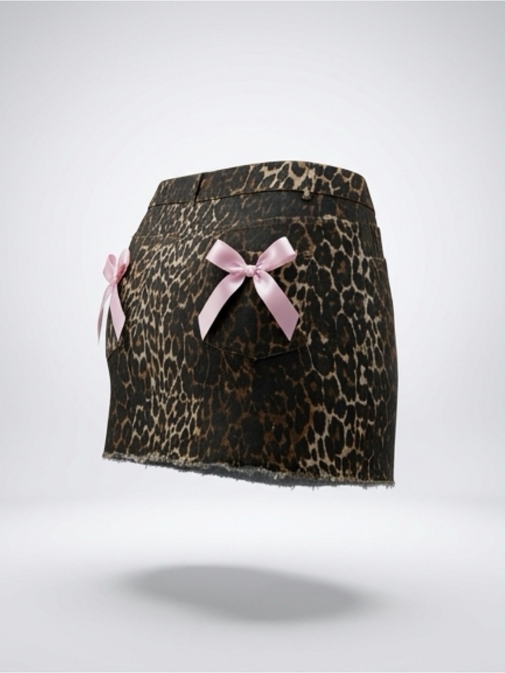 Fashion Nova Leopard Print Mini Skirt with Pink Bow Details